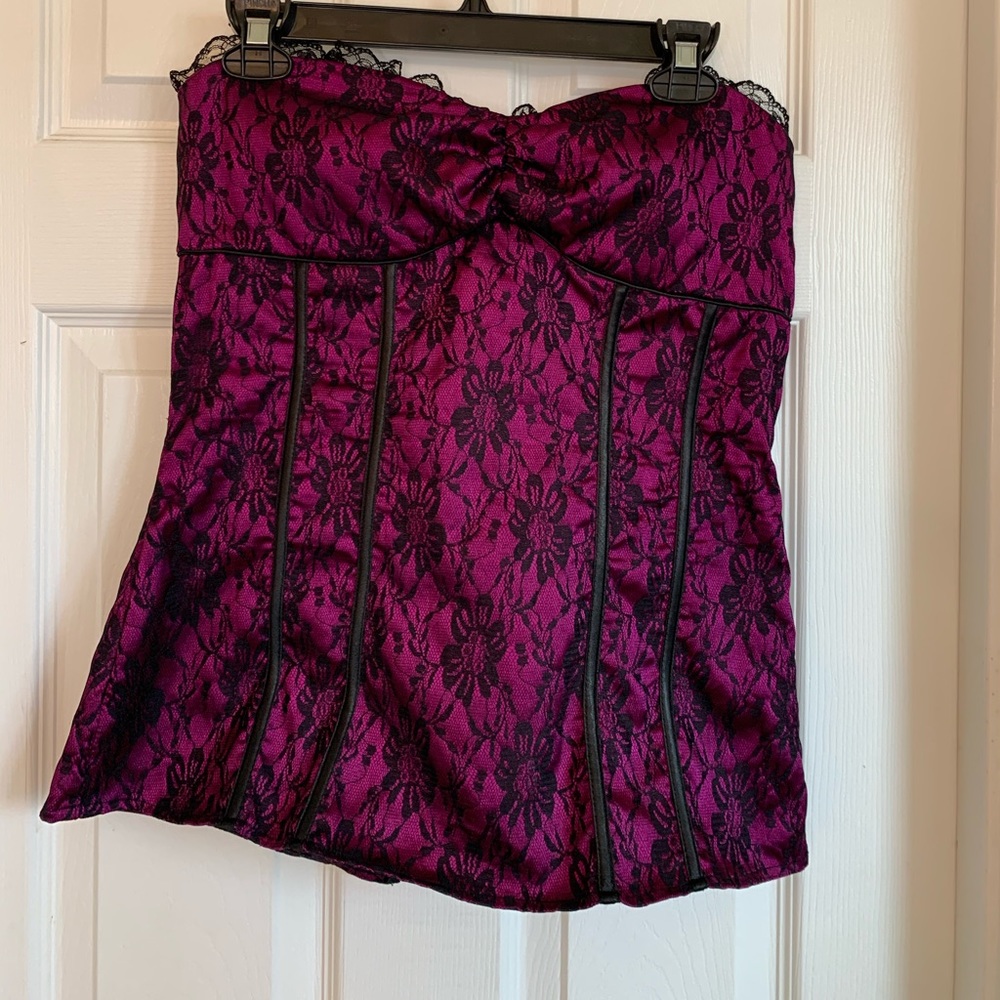 Black and deep purple lace corset